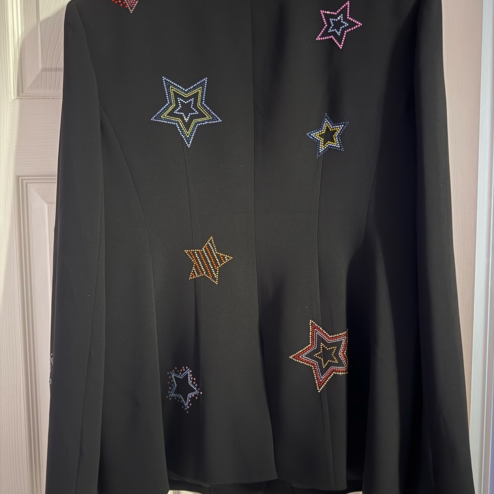 Cinq à Sept Black Blazer with multi - colored Rhinestone Star Embellishments - Picture 7 of 11